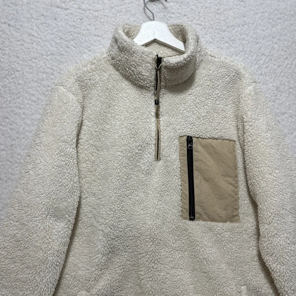 Pacsun Fleece 1/4 Zip Ivory White‎ Pullover Jacket Size Medium